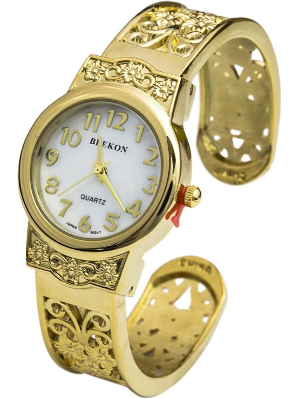 Women's Gold Japanese Quart 28mm Case Elegantly Designed Cuff Bangle Watch